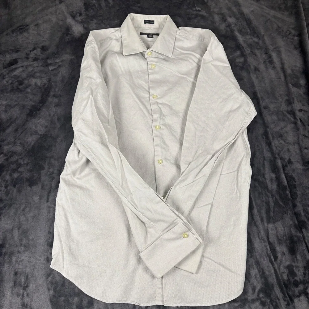 Banana Republic Dress Shirt Mens L Gray Egyptian Cotton Fitted Long Sleeve 3812
